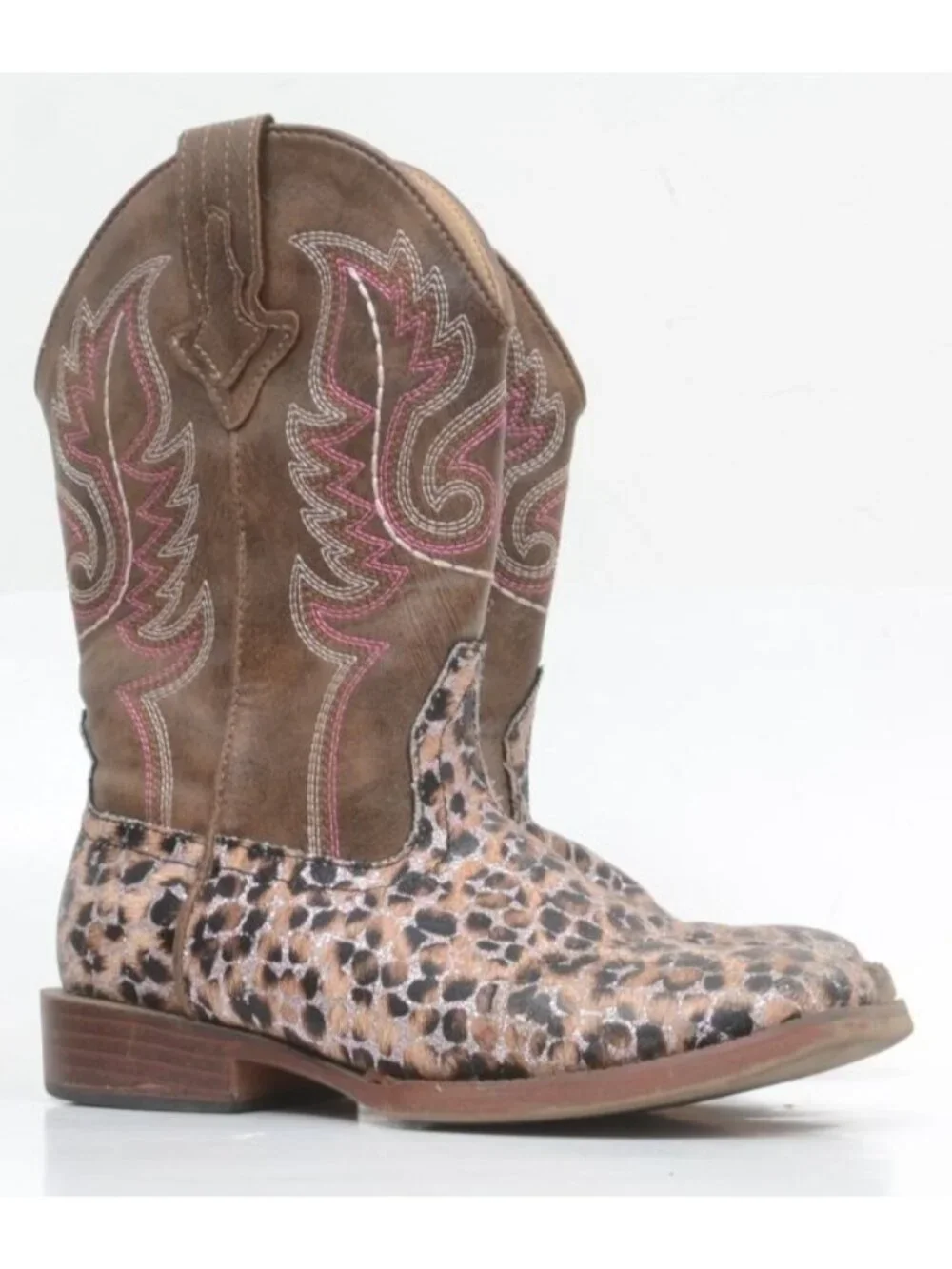 Roper Girls' Size 13 Glitter Leopard Western Boots - Square Toe Cowgirl Bootie